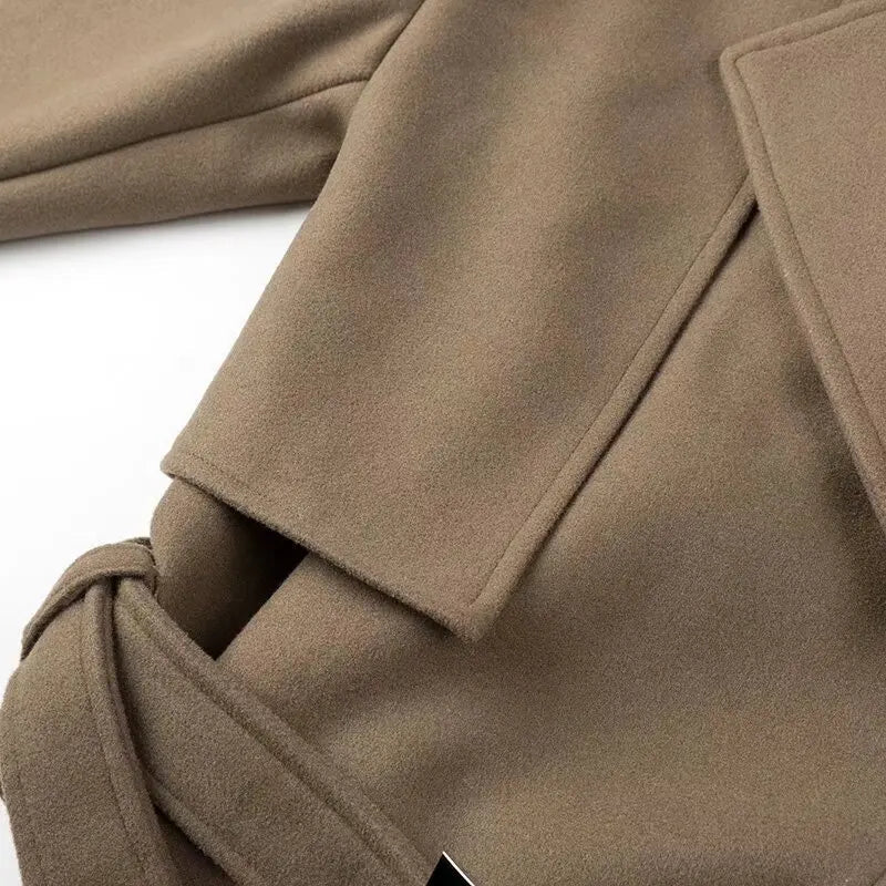Notched Lapel Belted Short Coat