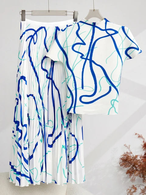 Squiggles Top+Skirt Pleated Set