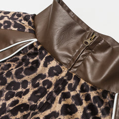 Leopard Print PU Leather Motorcycle Jacket
