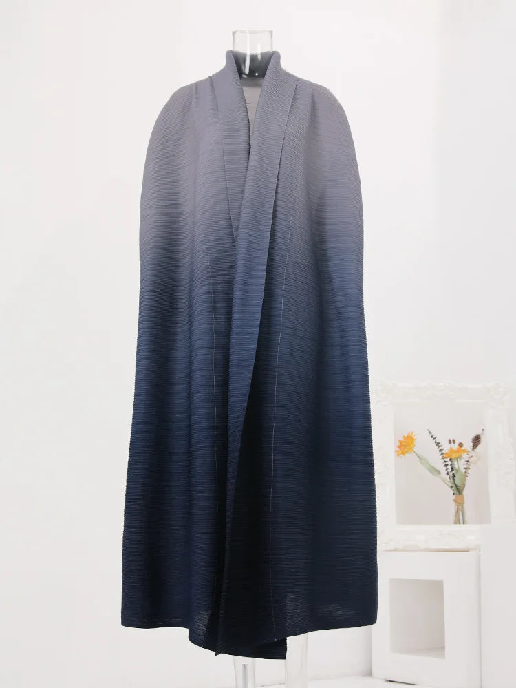 Gradient Batwing Sleeve Pleated Trench Coat