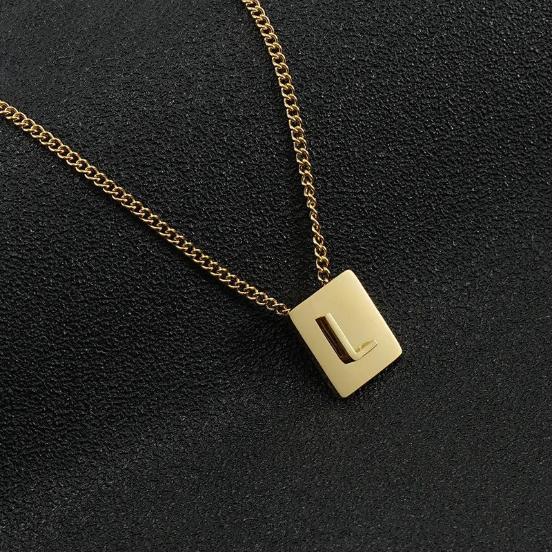 Stainless Steel Square Letter Necklace