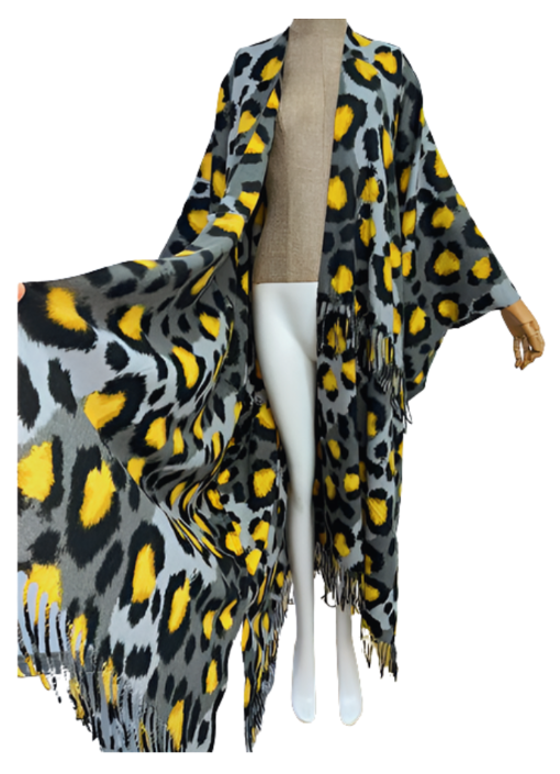 Cozy Retro Leopard Print Cardigan with Matching Scarf - WINI