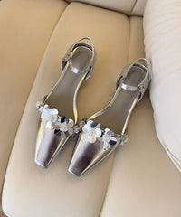 Black Faux Leather Splicing Floral Chunky Sandals