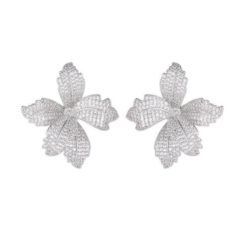 Zircon Blooming Lily Flower Earrings