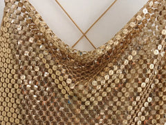 Gold Sequins Midi Party Dress