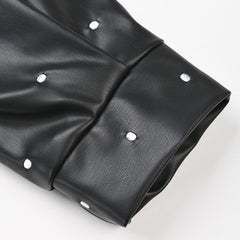 Polka Dot Double Breasted Bubble Sleeve PU Jacket