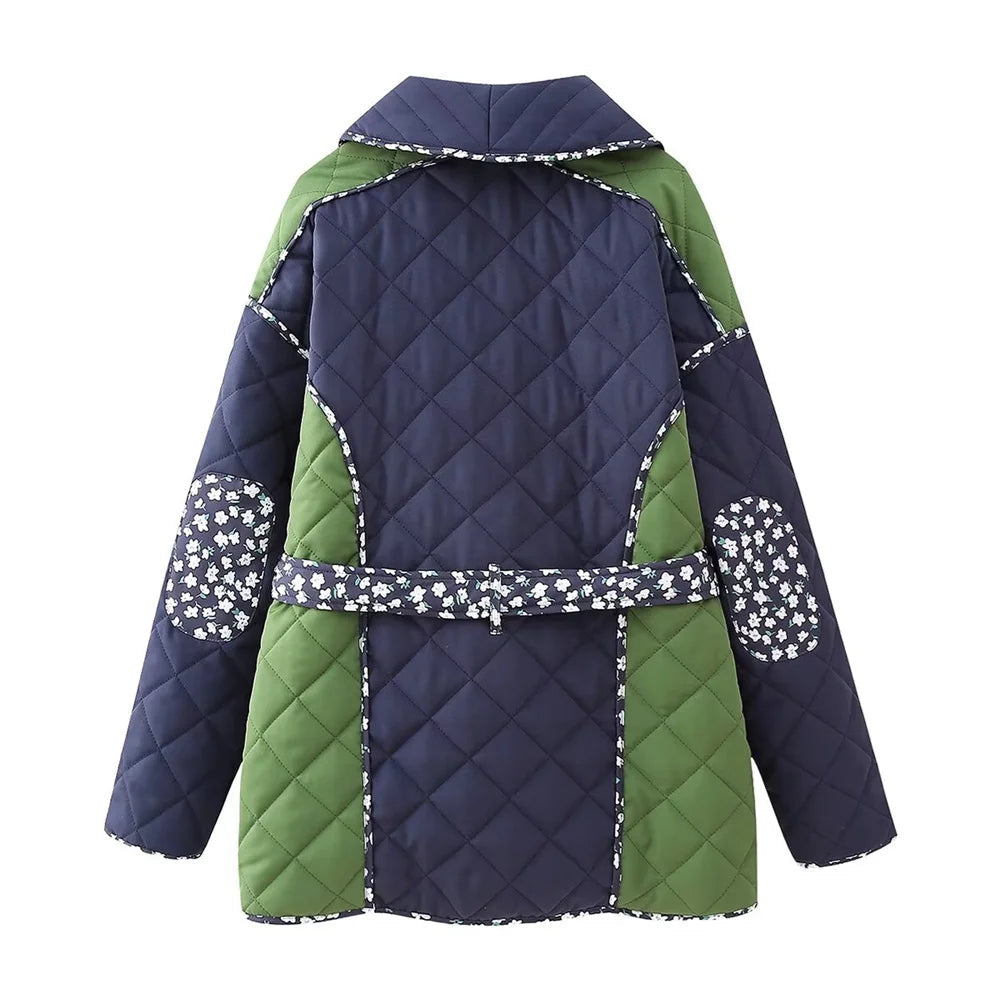 Puff Color Block Tie Waist Jacket