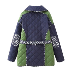 Puff Color Block Tie Waist Jacket