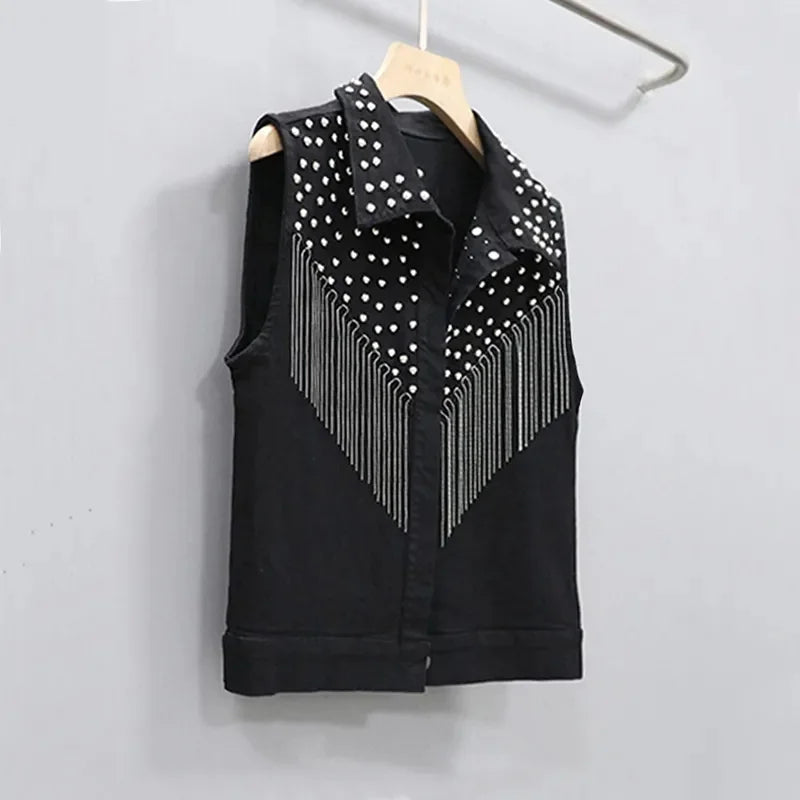 Rivet Tassel Waistcoat Denim Vest