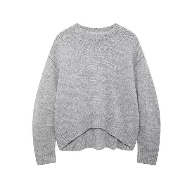 Gray Pleated Long Sleeve Knitted Sweater