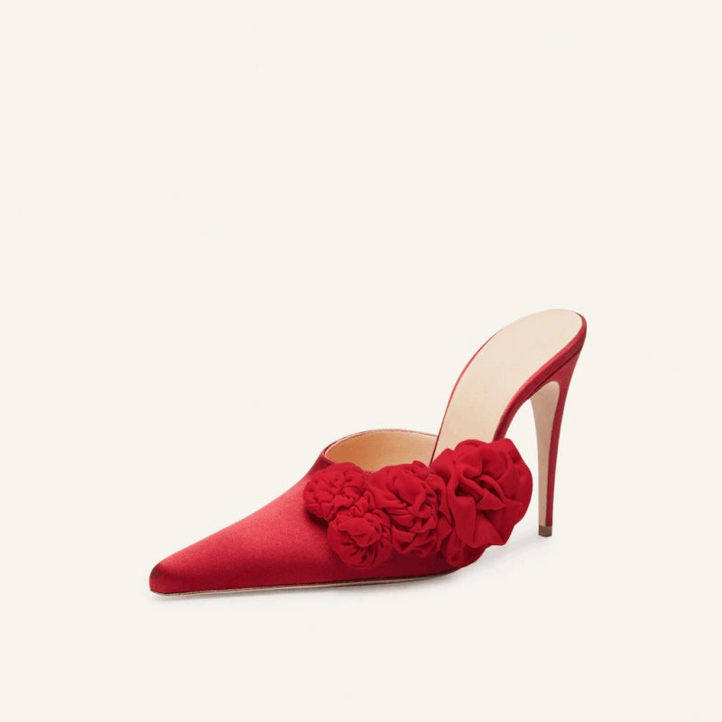 Red Pumps Silk-Satin Pointed-Toe Sandals