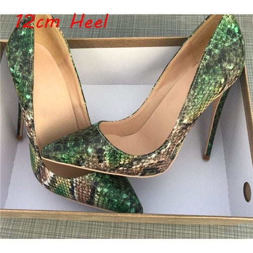 Green Snake Pattern Stiletto Pumps