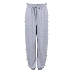 Cotton Loose Hoodie With Pearls + Pants