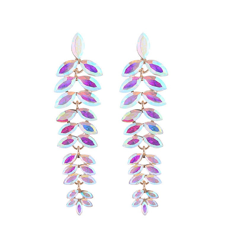 Multi-Layered Diamond Leaf Flower Earrings