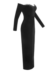 Elegant Black Long Sleeve Velvet Lace Dress