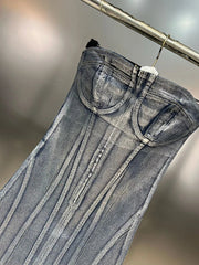 Contoured Sleeveless Mid-Calf Denim Dress