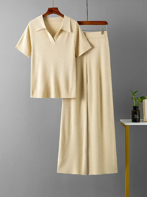 Knitted Short Sleeved Top + Trousers Set