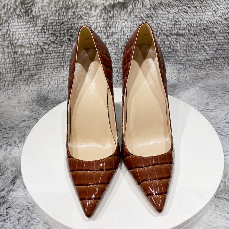 Coffee Croc Skin Pumps