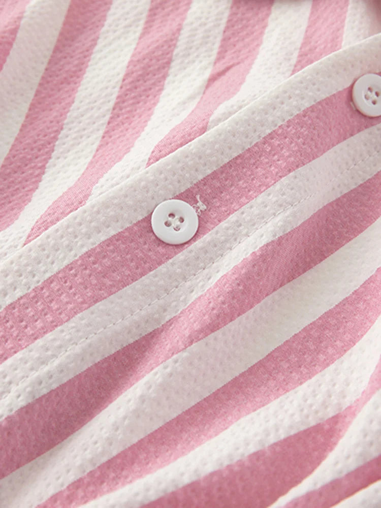 Casual Pink Striped Bow Blouse