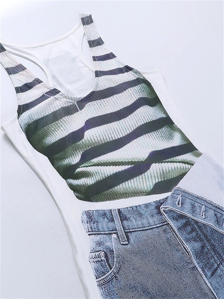 Mock 2-Piece Print Bodycon Maxi Dress