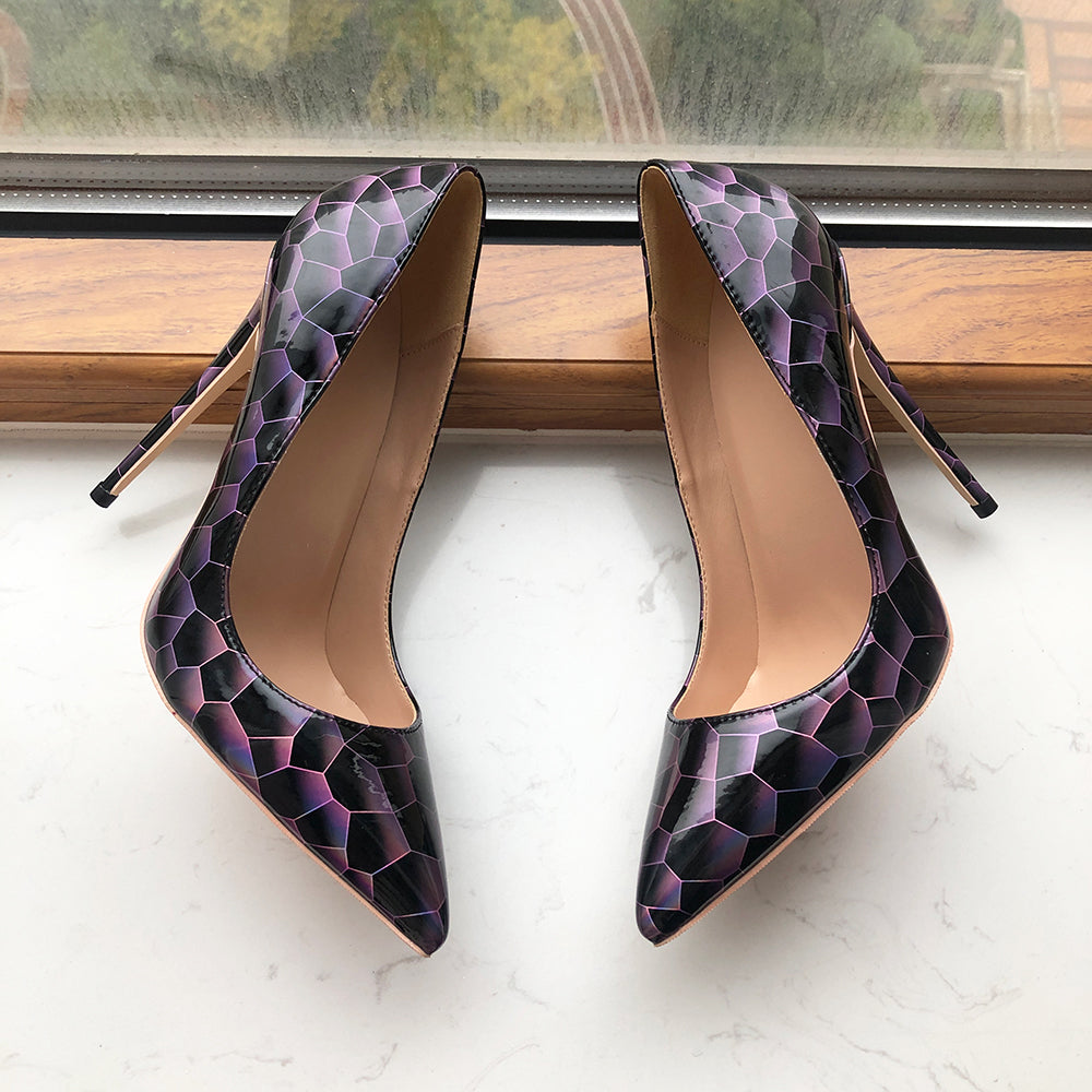 Stone Pattern Patent Leather Stilettos