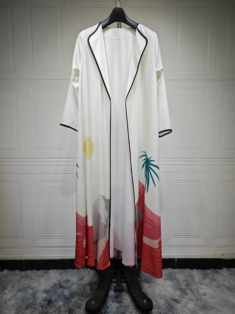 Printed Linen Loose Long Cardigan