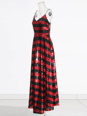 Shimmering Sequined Sleeveless Stripes Dress