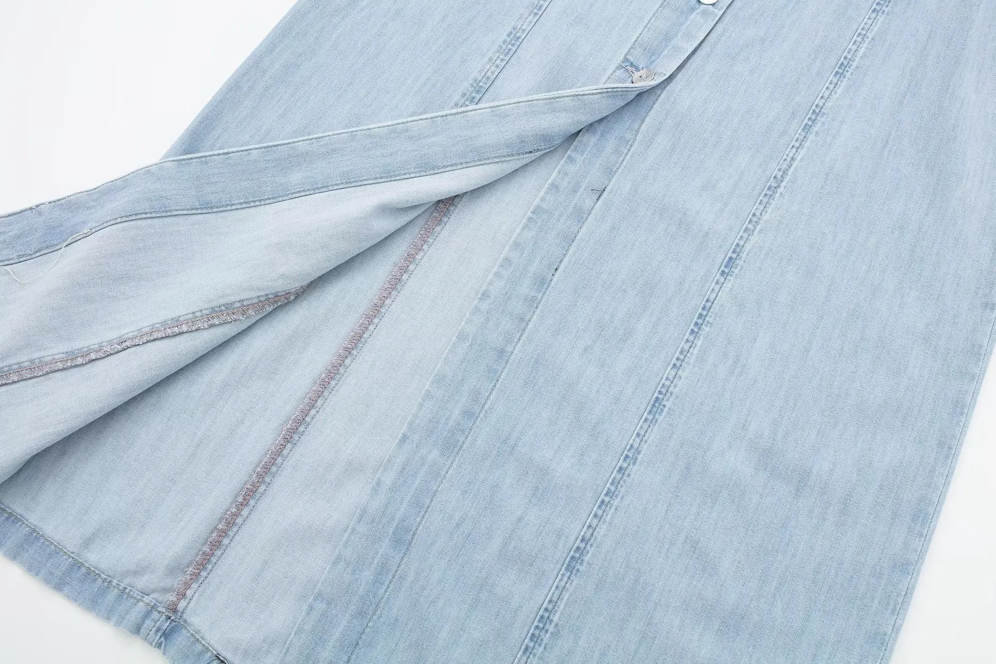 Wing Collar Denim Belted Dress