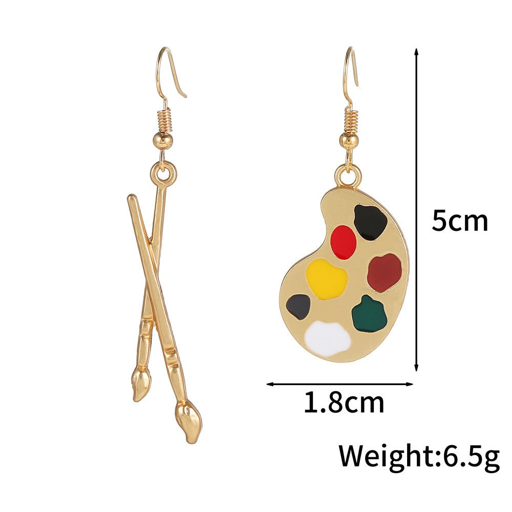 Asymmetrical Artistic Brushes Color Palettes Hooks Earrings