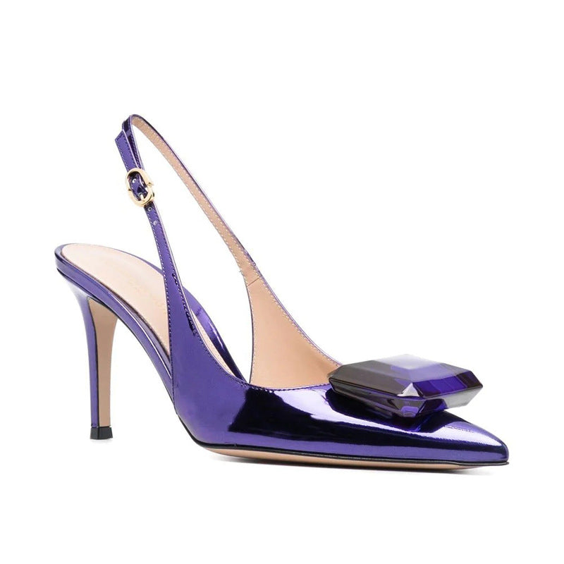 Water Diamond Pointy Toe Buckle Strap Stiletto Pumps