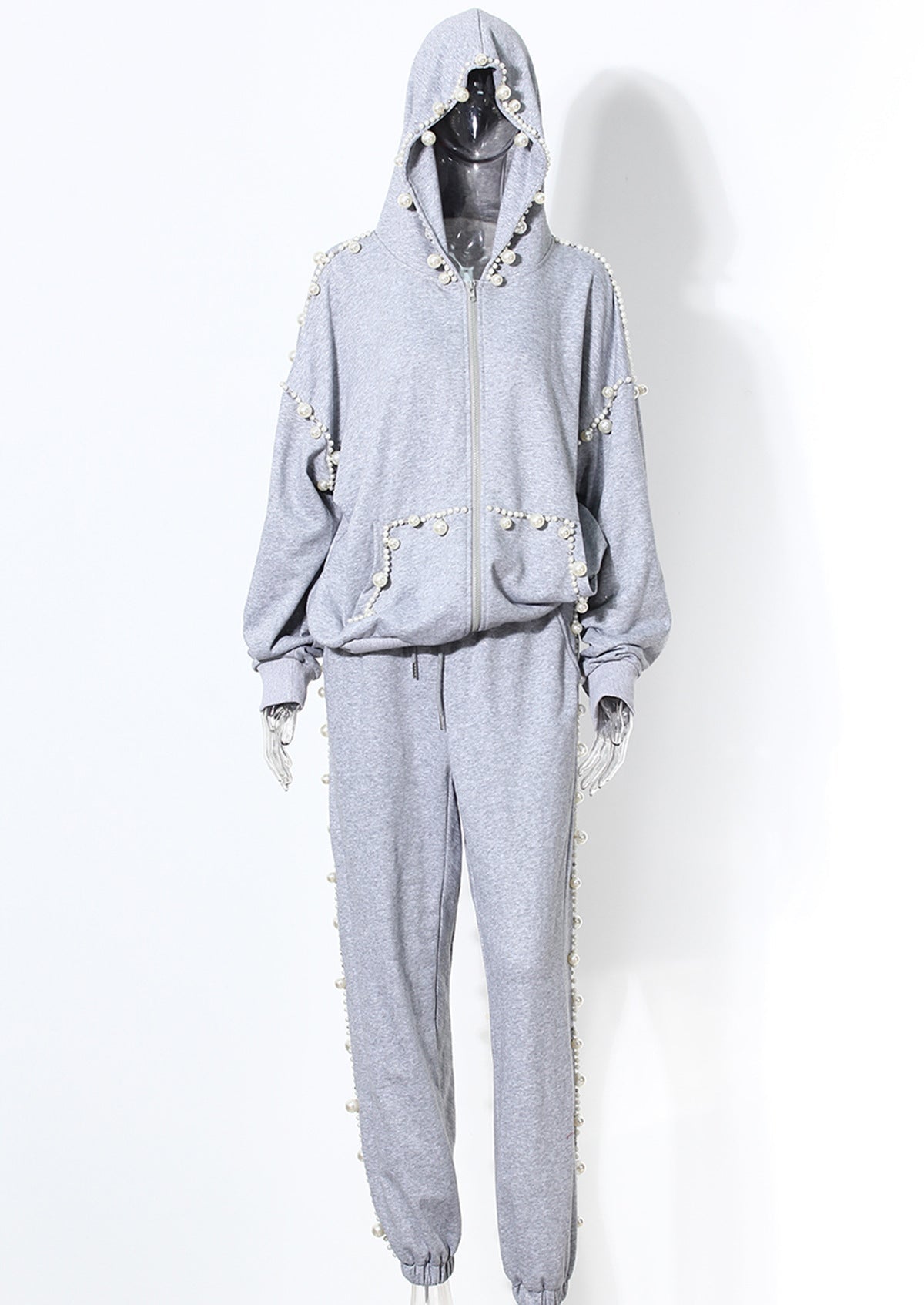 Cotton Loose Hoodie With Pearls + Pants