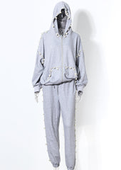 Cotton Loose Hoodie With Pearls + Pants