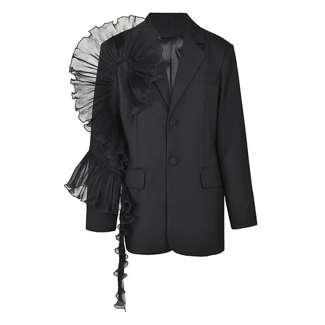 Spliced 3D Mesh Surround Straight Tube Suit Jacket