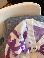 Purple Ribbed Edges Knit Cardigan