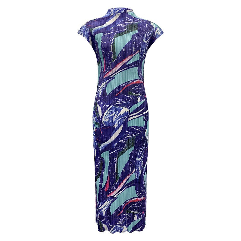 Casual Print Pleated Mid-Length Dress