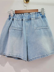 Diamond Studded High Waist Wide Leg Denim Shorts