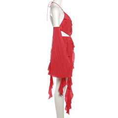 Red Irregular Backless Mini Dress
