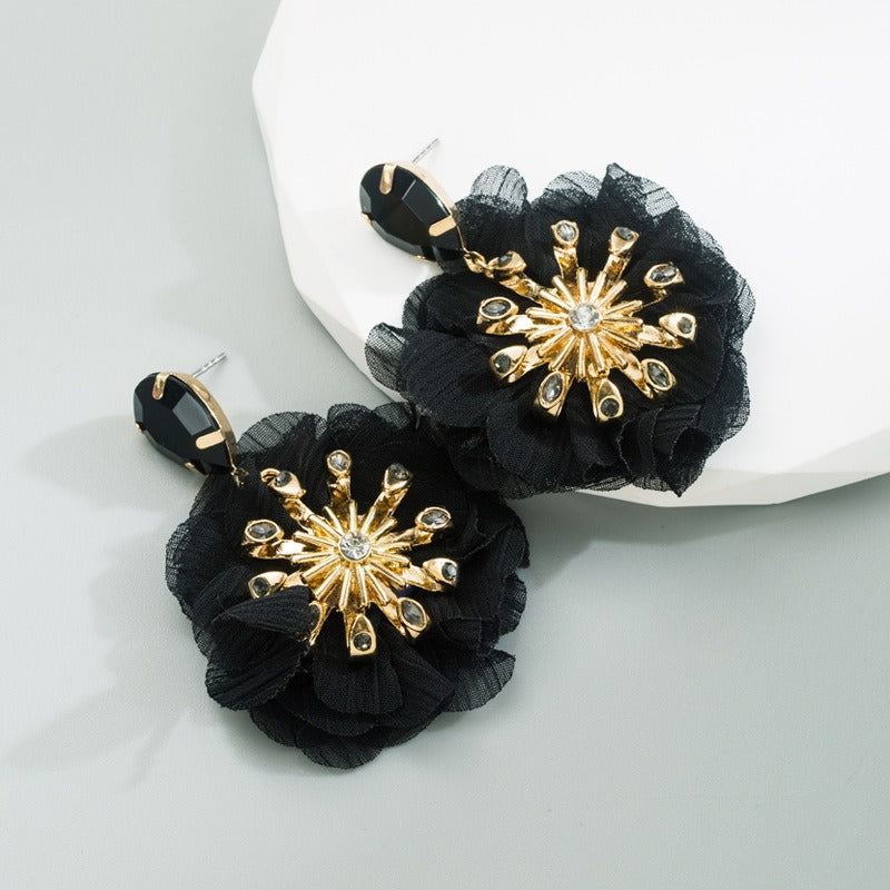 Alloy Diamond Inlaid Flower Earrings