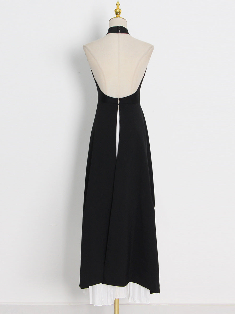 Halter Neck Sleeveless Irregular Top + Pleated Skirt Set