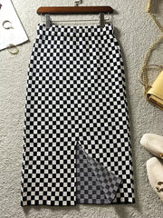 Vintage Plaid Checkered Printed High-Waisted Midi Skirt