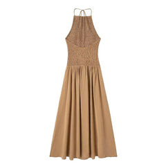 Solid Pleated Halter Neck Dress