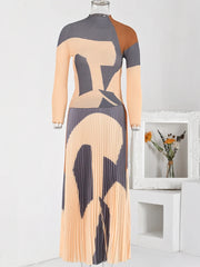 Pleated Abstract Printed Mid-Length Set