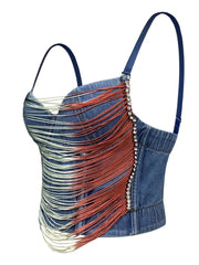 Tassel Sling Chain Denim Tank Top