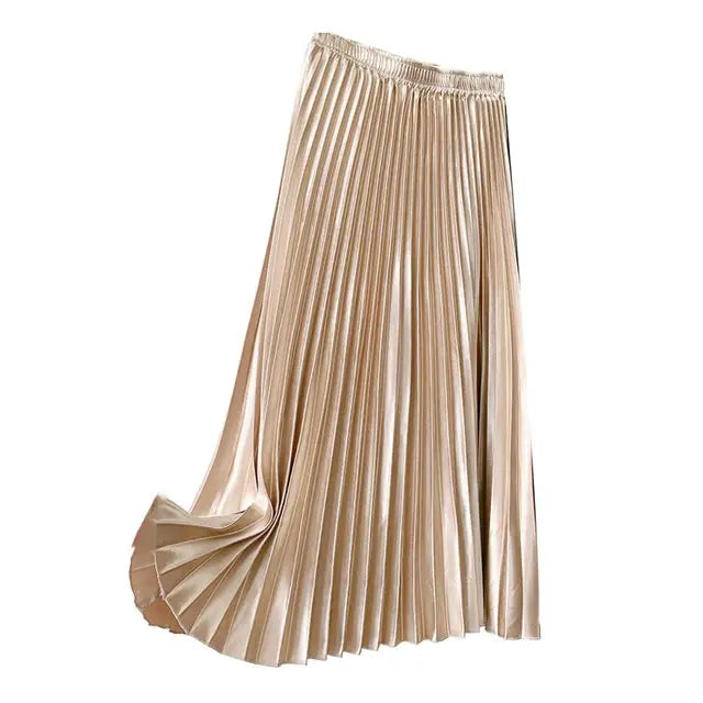 Pleated High-Waist Midi Skirt