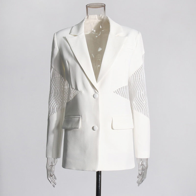 Solid Lace Stitching Blazer