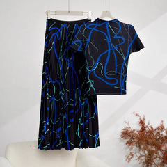 Squiggles Top+Skirt Pleated Set