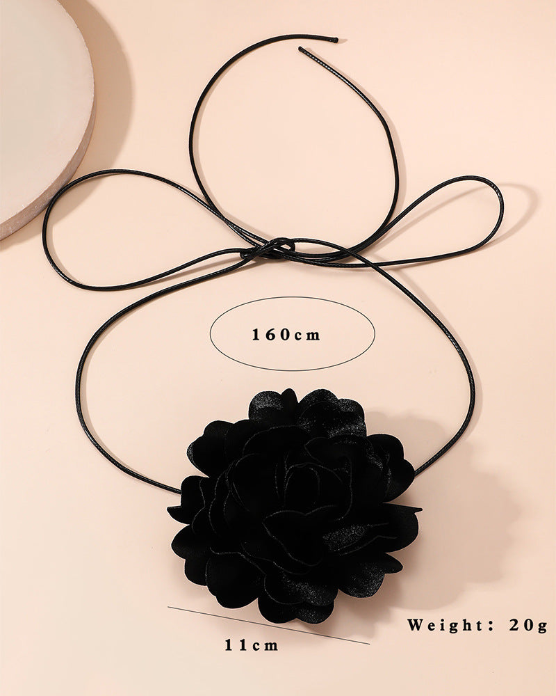 Retro Exaggerated Large Flower Tie Collar Neck Strap Necklace