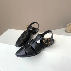 Genuine Leather Pointed Toe Flat Sandals