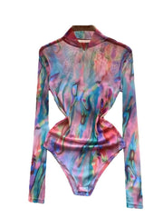 Colorful Turtleneck Tight Mesh Jumpsuit