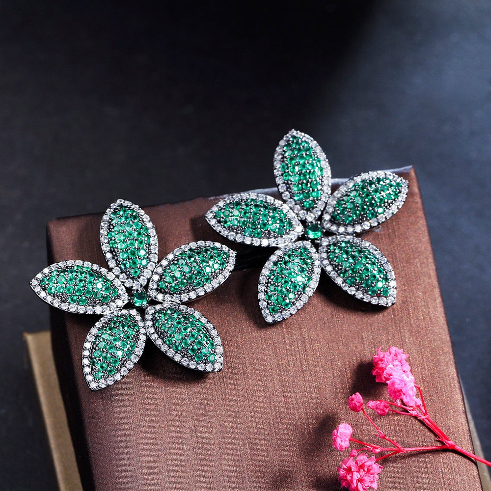 Cubic Zircon Big Flower Earrings